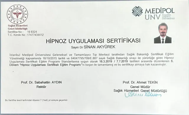 Hipnoz Uygulaması Sertifikası