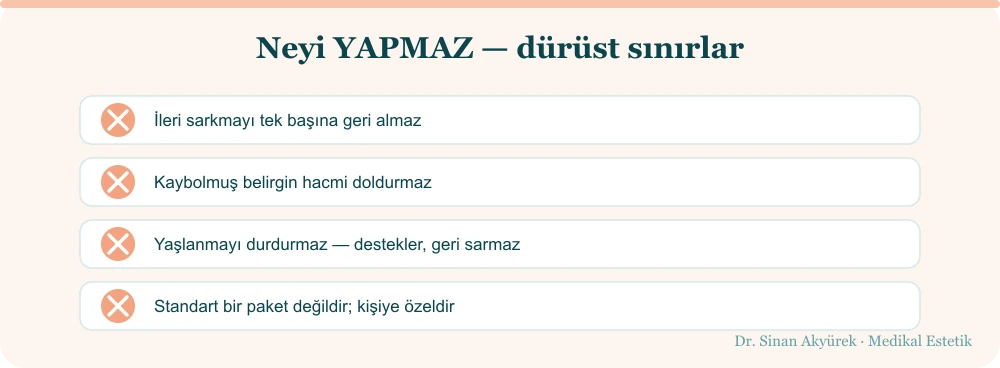 Rejeneratif tıbbın yapmadıkları: ileri sarkmayı geri almaz, kaybolmuş hacmi doldurmaz, yaşlanmayı durdurmaz, standart paket değildir